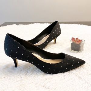 WH|BM | Phoebe Black white dotted kitten heel pumps women’s 9.5